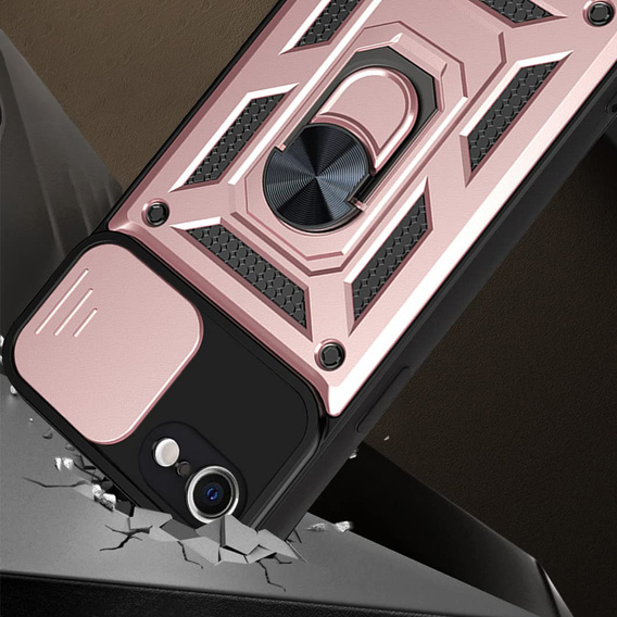 Carcasă blindată pentru iPhone 16E, CamShield Slide, roz + sticlă călită 9H