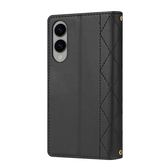 Husă cu clapetă pentru Samsung Galaxy S25 Edge, Rhombus Crossbody Leather, negru
