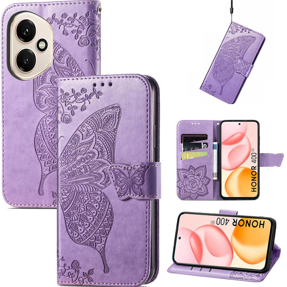 Cu clapetă pentru Honor 400 5G, Butterfly, violet