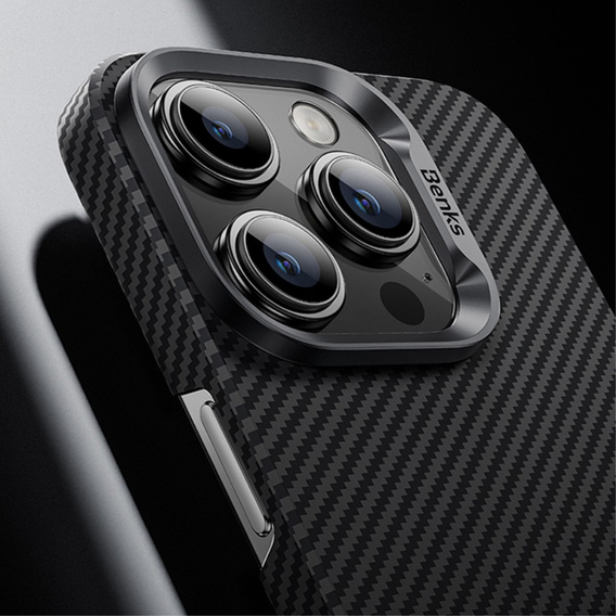 Carcasa BENKS Kevlar pentru iPhone 15 Pro Max, pentru MagSafe, Carbon Fiber, negru