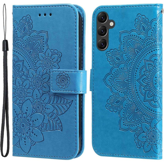 Cu clapetă pentru Samsung Galaxy A14 4G/5G, Mandala Flower, albastru