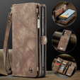 Husă CASEME pentru Samsung Galaxy A56 5G, Retro Leather Wallet, cu curea de umăr, maro