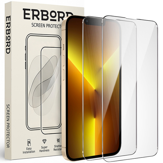 2x sticlă călită pentru iPhone 13/13 Pro, ERBORD 9H Hard Glass pe ecran