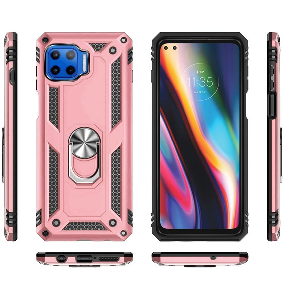 Husă blindată pentru Motorola Moto G 5G Plus, Nox Case Ring, roz rose gold