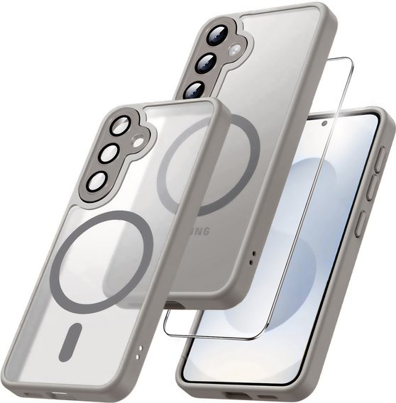 Husă pentru Samsung Galaxy S25, pentru MagSafe, ERBORD Matt Case, gri + sticlă pentru ecran