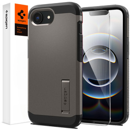 Carcasa Spigen pentru iPhone 16E, Tough Armor Mag MagSafe, gri + 9H Tempered Glass