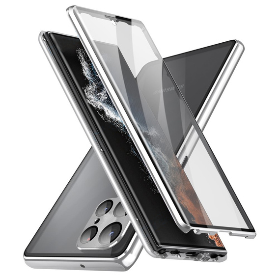 Husa pentru Samsung Galaxy S23 Ultra, Magnetic Dual Glass, de argint