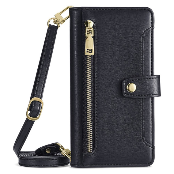 Cu clapetă pentru iPhone 15, Wallet Zipper Pocket, negru