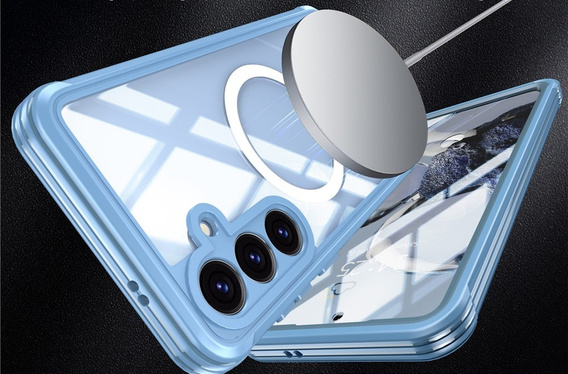 Husă pentru Samsung Galaxy S25 FE, Shockproof, cu sticlă, pentru MagSafe, albastru