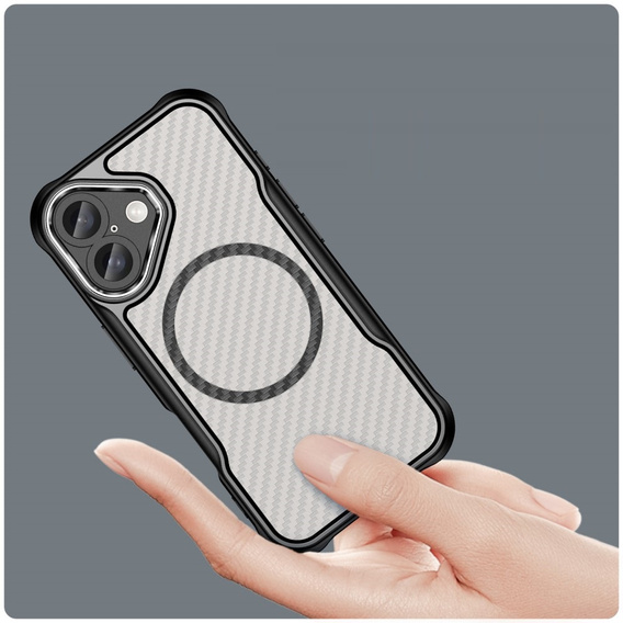Husă pentru iPhone 16, Fusion Hybrid Carbon, pentru MagSafe, negru