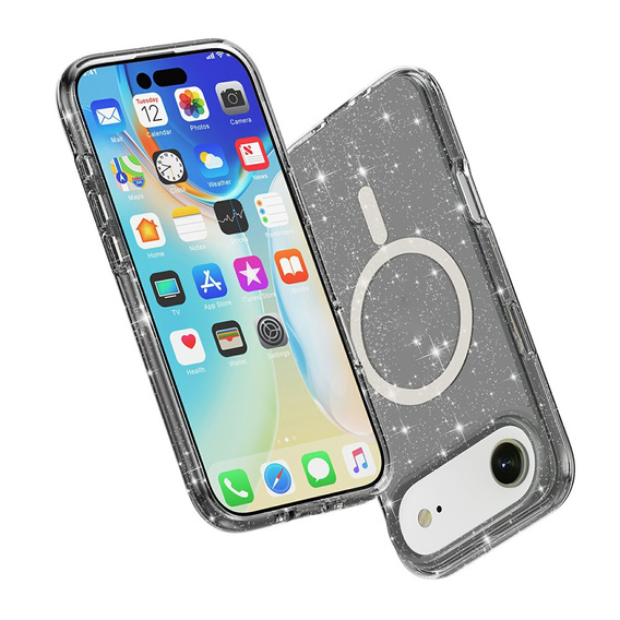 Husă pentru iPhone Air, pentru MagSafe, glitter, negru translucid