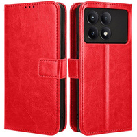 Cu clapetă pentru Xiaomi Poco F6 Pro, Crazy Horse Wallet, roșu