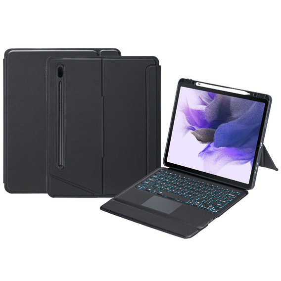 Husă cu tastatură bluetooth iluminată pentru Samsung Galaxy S9+ / S9 FE+ / S10+ Plus, negru
