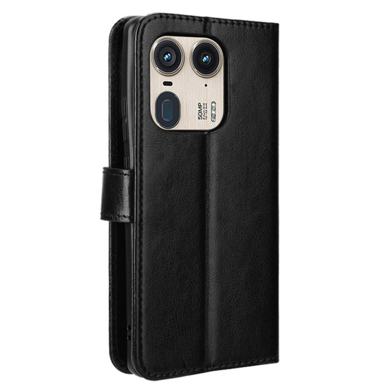 Cu clapetă pentru Motorola Edge 50 Ultra, Crazy Horse Wallet, negru