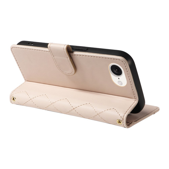 Husă cu clapetă pentru iPhone 16E, Rhombus Crossbody Leather, bej