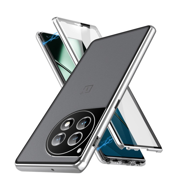 Husa pentru OnePlus 12 5G, Magnetic Dual Glass, de argint