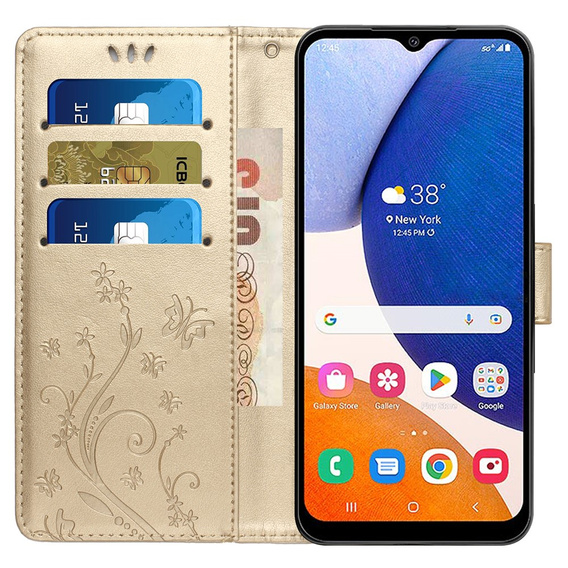 Cu clapetă pentru Samsung Galaxy S23 FE, Butterfly, de aur