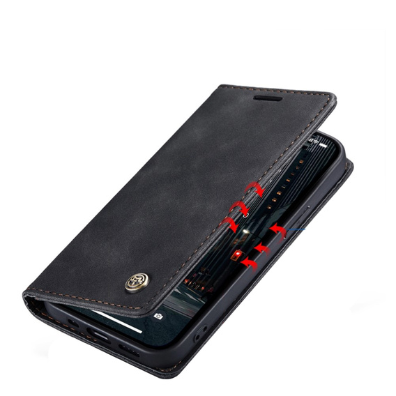 Husa CASEME pentru iPhone 14, Leather Wallet Case, negru