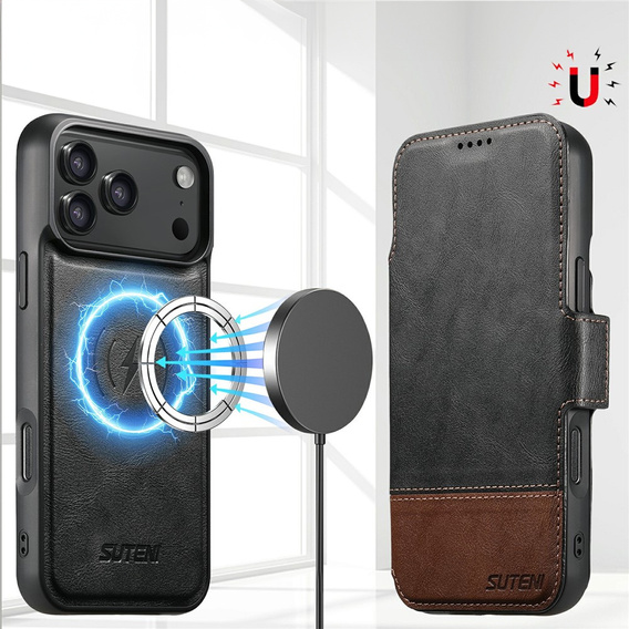 Husă flip 2 în 1 pentru iPhone 17 Pro, SUTENI, pentru MagSafe, negru