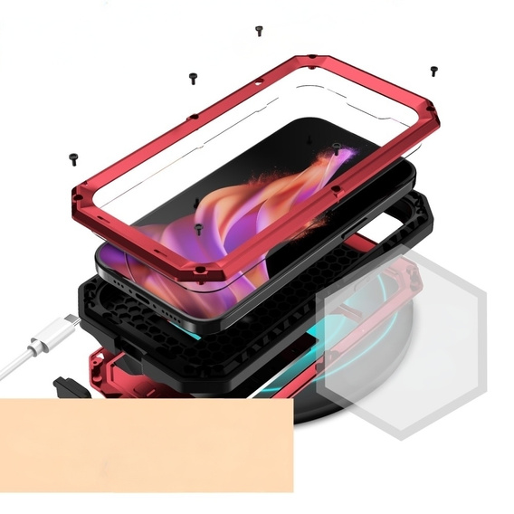Husă pentru iPhone 15, R-JUST CamShield Slide, armată, roșu / negru