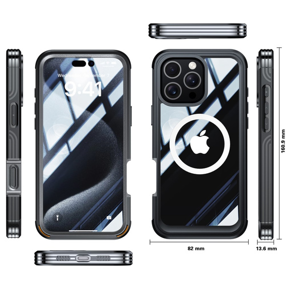 Husă pentru iPhone 16 Pro, Shockproof, cu sticlă, pentru MagSafe, negru