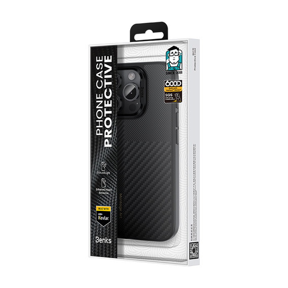 Carcasa BENKS Kevlar pentru iPhone 16 Pro, pentru MagSafe, Carbon Fiber, negru