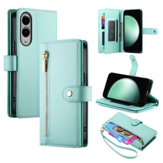 Cu clapetă pentru Samsung Galaxy S25 Edge, Wallet Zipper Pocket, de mentă