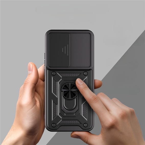 Carcasă blindată pentru Oppo Reno 14, cu protecție pentru cameră, cu suport, negru