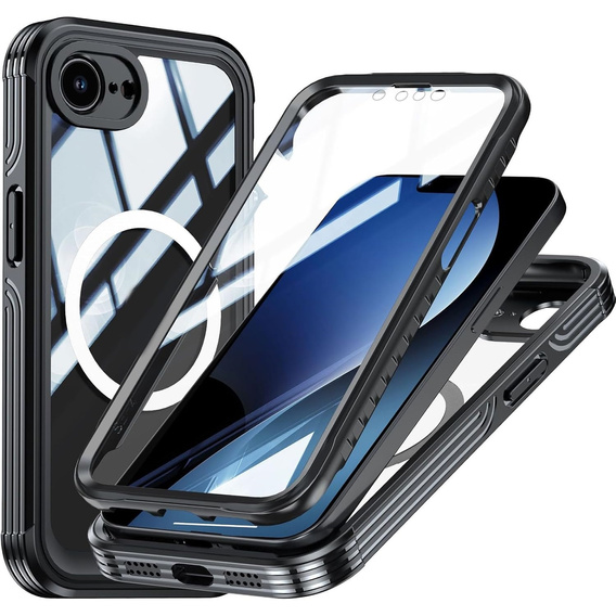Husă pentru iPhone 16E, Shockproof, cu sticlă, pentru MagSafe, negru