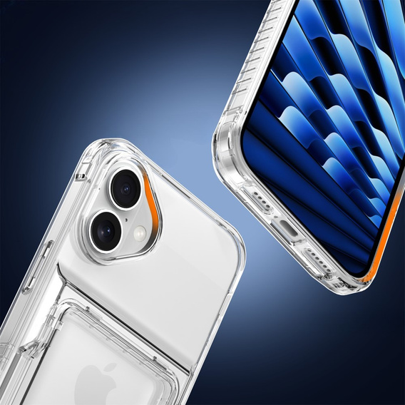 Husă pentru iPhone 16 Plus, Card Holder Kickstand, transparent
