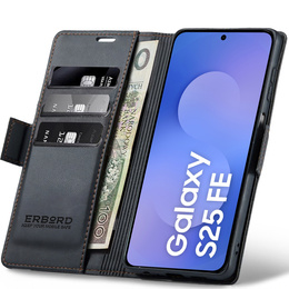 Husă pentru Samsung Galaxy S25 FE, ERBORD Glossy Litchi, portofel cu clapetă, negru