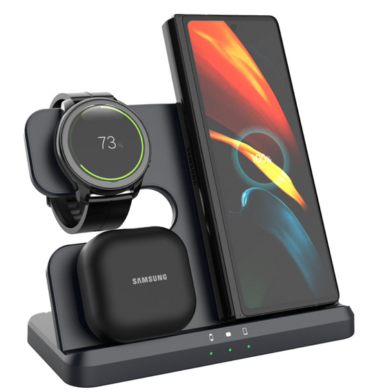 Încărcător wireless inductiv 3 în 1 QI rapid pentru Samsung S25 S24 S23 Galaxy Watch Buds Stație neagră