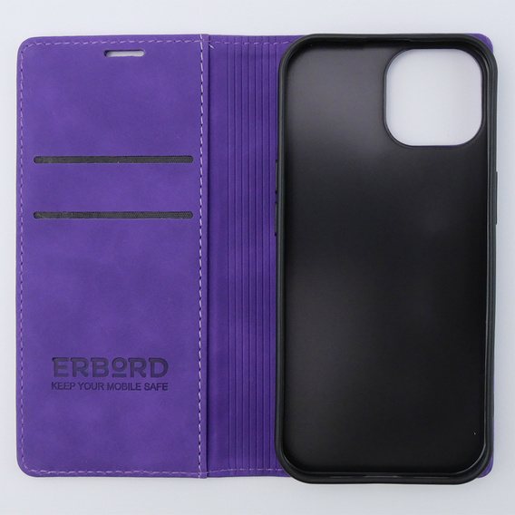 Husă pentru iPhone 15, ERBORD Vintage, portofel cu clapetă, violet