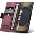 Husă pentru Samsung Galaxy S25 Edge, ERBORD Glossy Litchi, portofel cu clapetă, roșu
