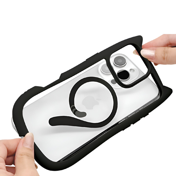 Husă pentru iPhone 16 Pro Max, pentru MagSafe, Cute Cat, negru + sticlă pentru ecran