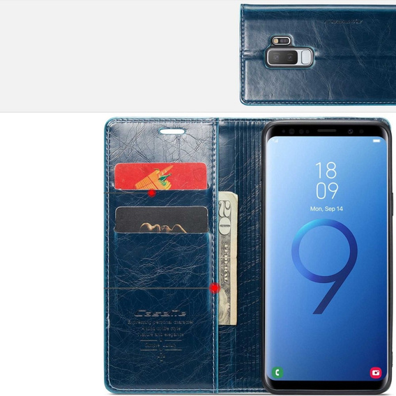 Carcasă flip CASEME pentru Samsung Galaxy S9+ Plus, Waxy Textured, albastru