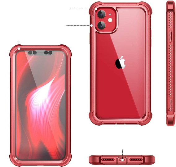 Huse pentru iPhone 11, Dexnor Full Body Rugged, transparent / roșu