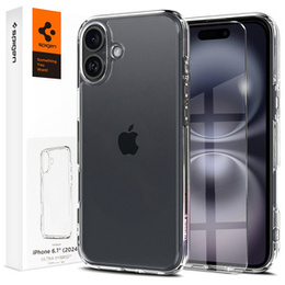 Carcasa Spigen pentru iPhone 16, Ultra Hybrid, transparentă + sticlă temperată 9H