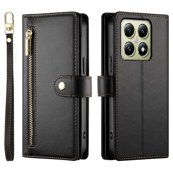 Cu clapetă pentru Xiaomi 14T, Wallet Zipper Pocket, negru