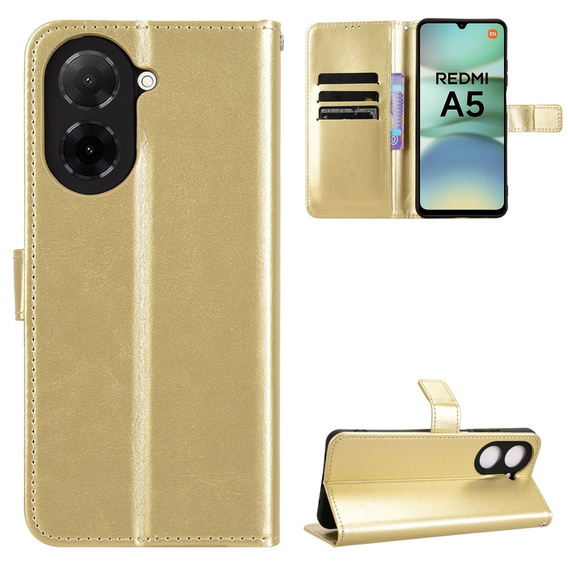 Cu clapetă pentru Xiaomi Redmi A5, Crazy Horse Wallet, de aur