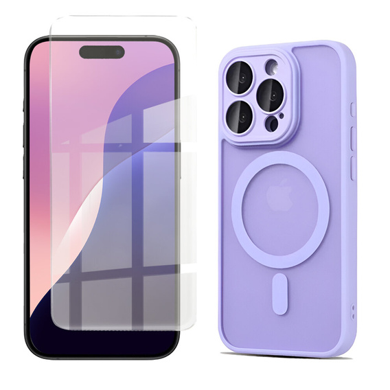 Husă pentru iPhone 16 Pro, pentru MagSafe, ERBORD Matt Case, violet + sticlă pentru ecran
