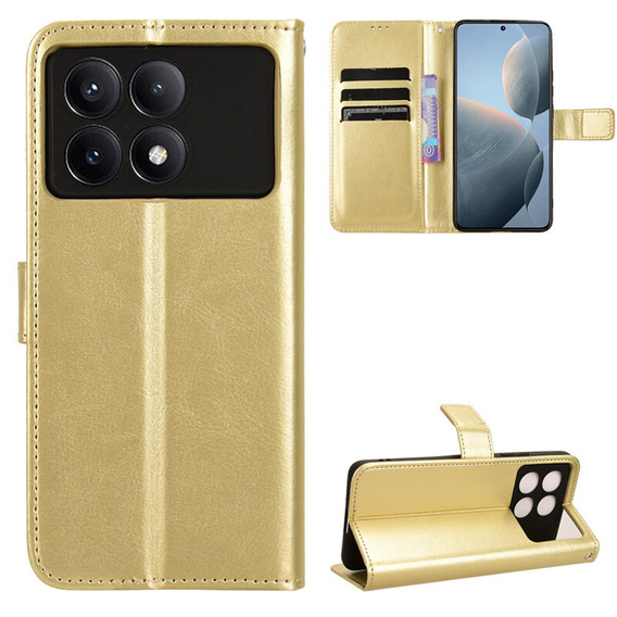 Cu clapetă pentru Xiaomi Poco F6 Pro, Crazy Horse Wallet, de aur