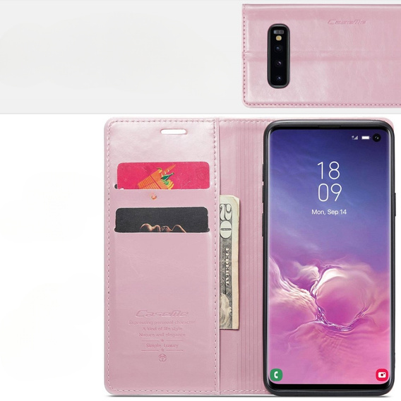 Carcasă flip CASEME pentru Samsung Galaxy S10+ Plus, Waxy Textured, roz