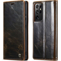 Carcasă flip CASEME pentru Samsung Galaxy S21 Ultra 5G, Waxy Textured, cafea