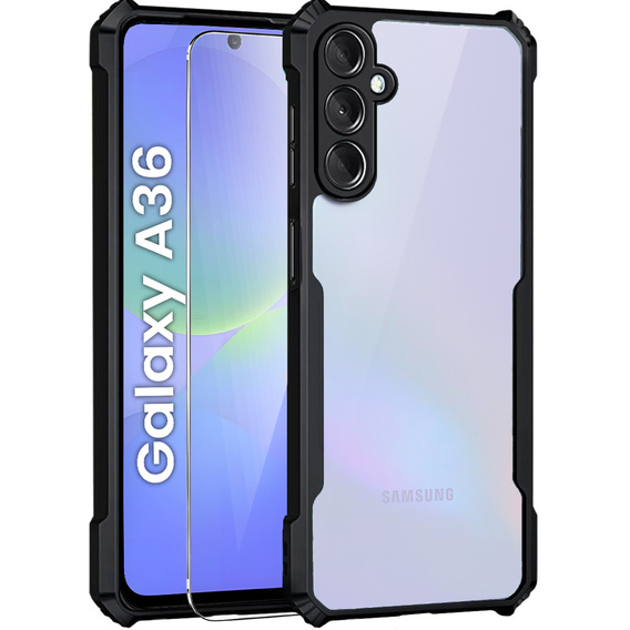 Carcasa pentru Samsung Galaxy A36, AntiDrop Hybrid, negru + sticlă temperată 9H