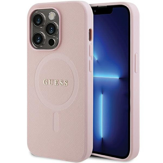 GUESS Huse pentru iPhone 14 Pro, Saffiano MagSafe, roz