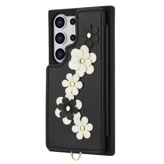 Husa pentru Samsung Galaxy S25 Ultra, Leather Flower Card Slot, negru
