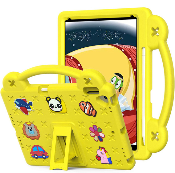 Husă pentru copii pentru iPad 10.2" 2021/2020/2019 (9/8/7 gen.) / Air 10.5" 2019 (3 gen.), Cute Patterns, cu suport, galben