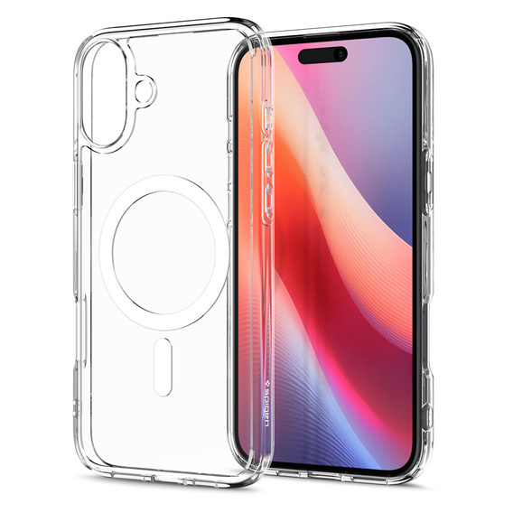 Carcasă MagSafe Spigen pentru iPhone 16, Ultra Hybrid, transparent / alb + 9H Tempered Glass