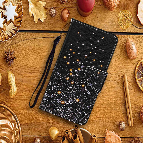 Cu clapetă pentru Xiaomi Redmi 13C / Poco C65, Wallet, Stars, negru